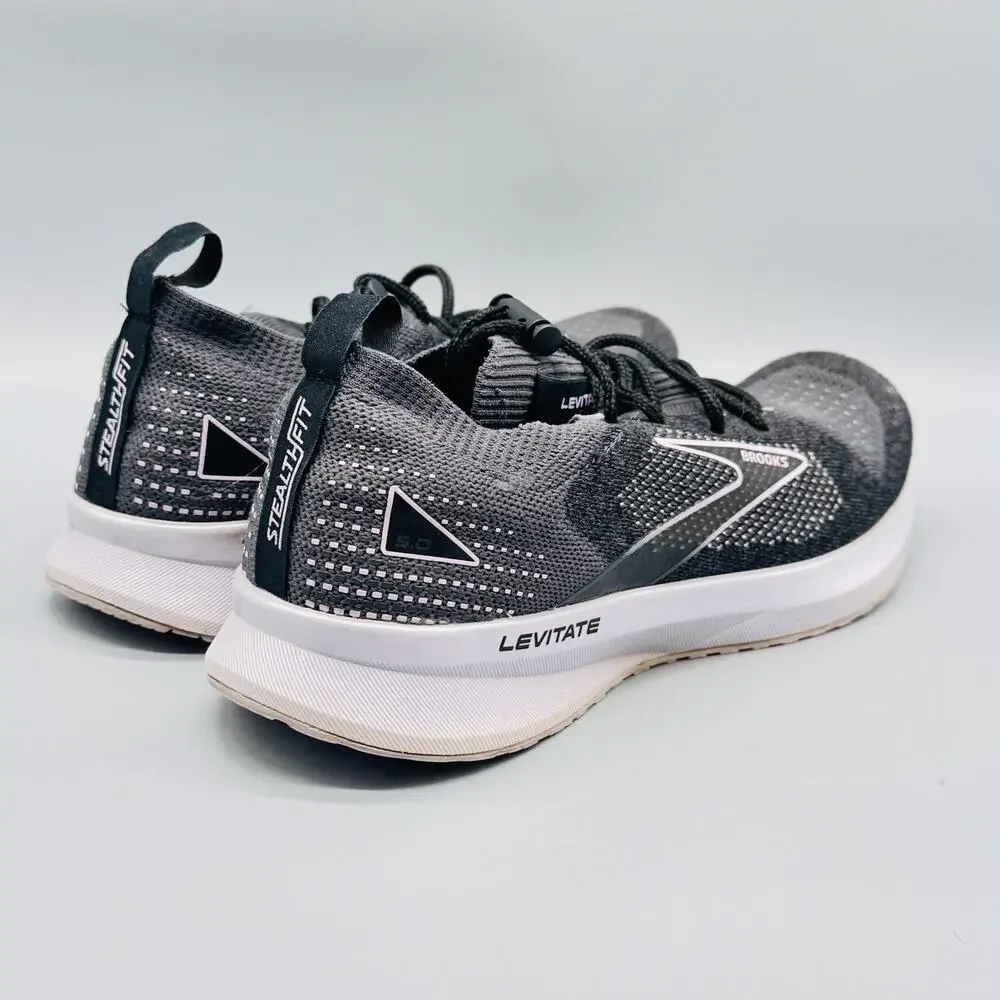 Brooks Shoes Women 9.5 Black Gray Levitate StealthFit 5 Running Athletic Sneaker